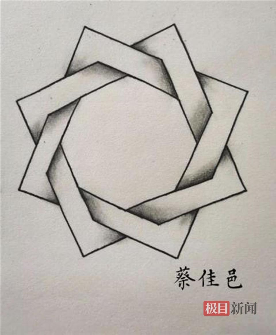 三角板等工具,将三角形,四边形和圆等元素精心组合画出美丽的图案