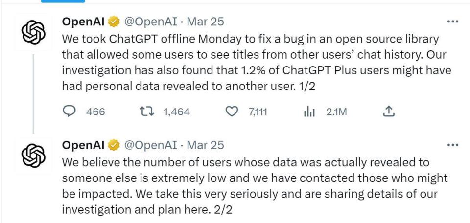 OpenAI向ChatGPT社区致歉：承认数据泄露 CEO称感觉糟糕_腾讯新闻