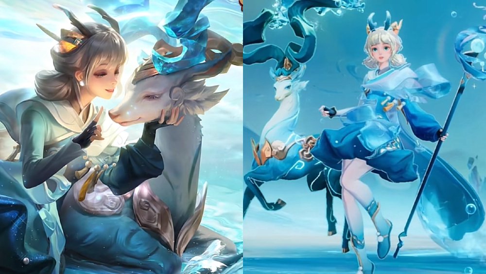 说是一款传说皮肤都不为过,如下图所示,海报中的瑶,一身蓝绿色的衣裳