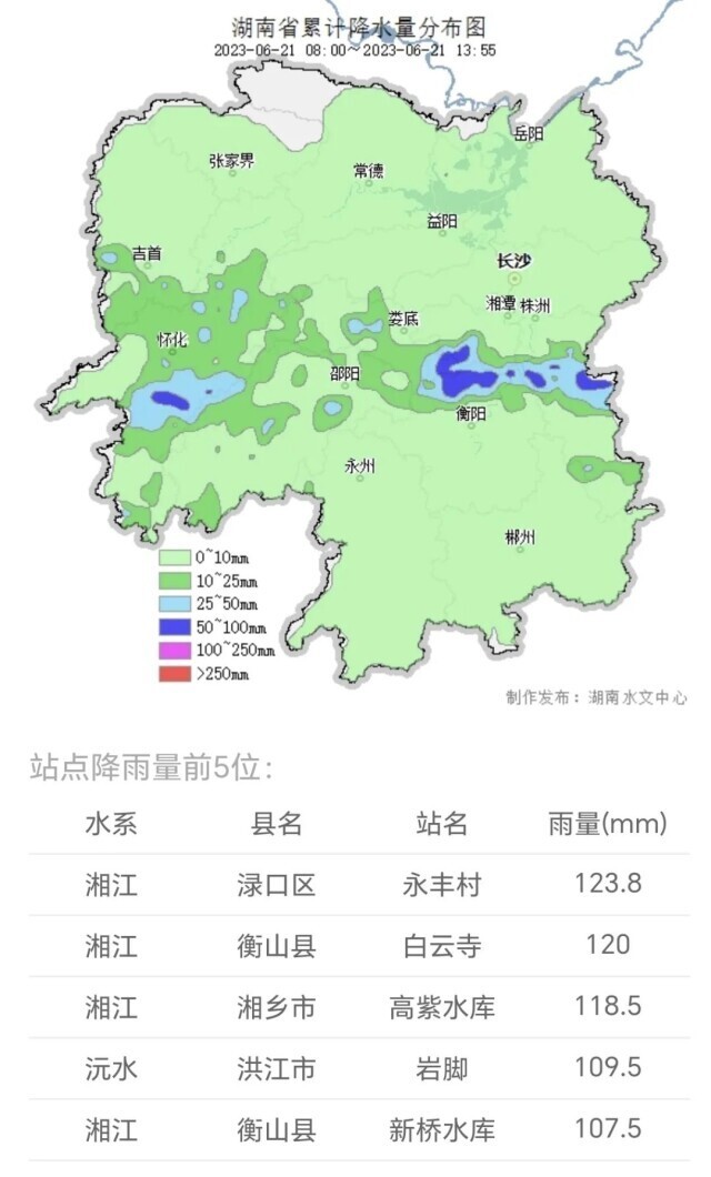 湘中区域,株洲渌口区,衡阳衡山县,湘潭湘乡市部分地区降下暴雨大暴雨