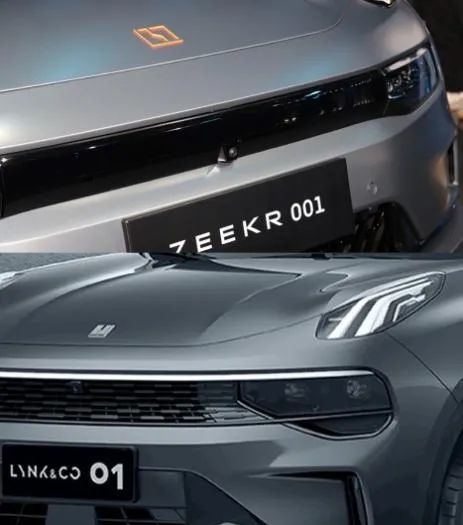 突出,车标内没有色卡装饰物;而领克线条与线条内色卡填充物保持水平