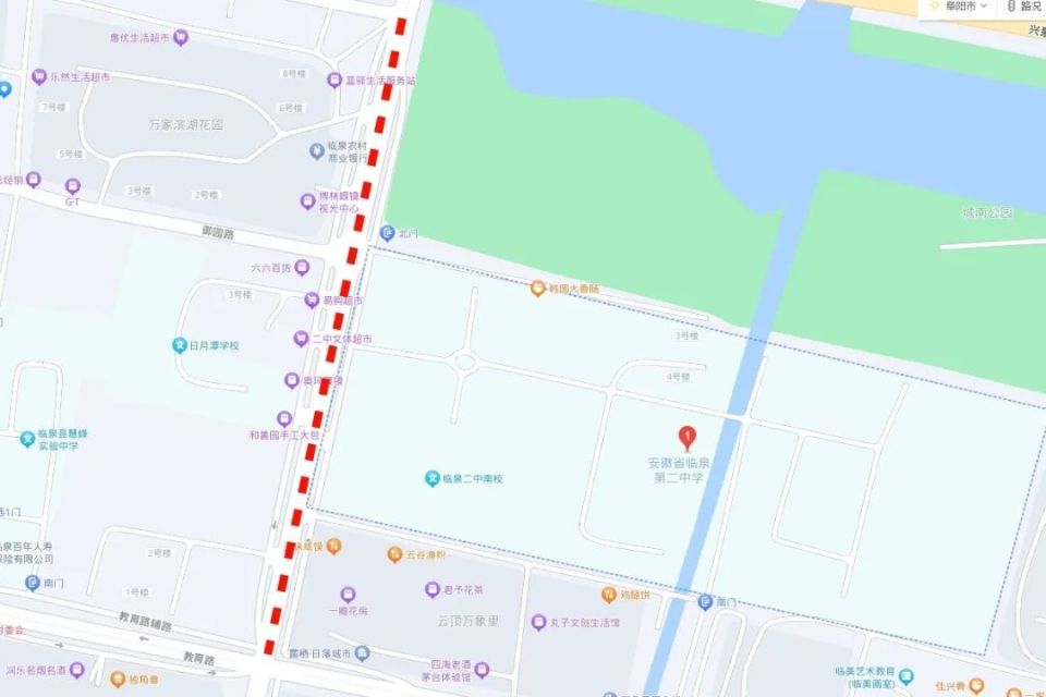 一中东门(解放路:霞光大道至幸福路路段)临泉一中考点01交通管制路段7