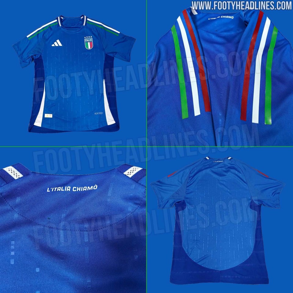 意大利24欧洲杯球衣实物图泄露经典三道杠呈国旗颜色