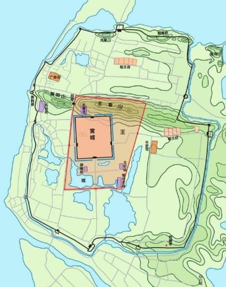 明代武昌城墙平面图明初这次筑城,在蛇山以南部分较此前旧城有了很大