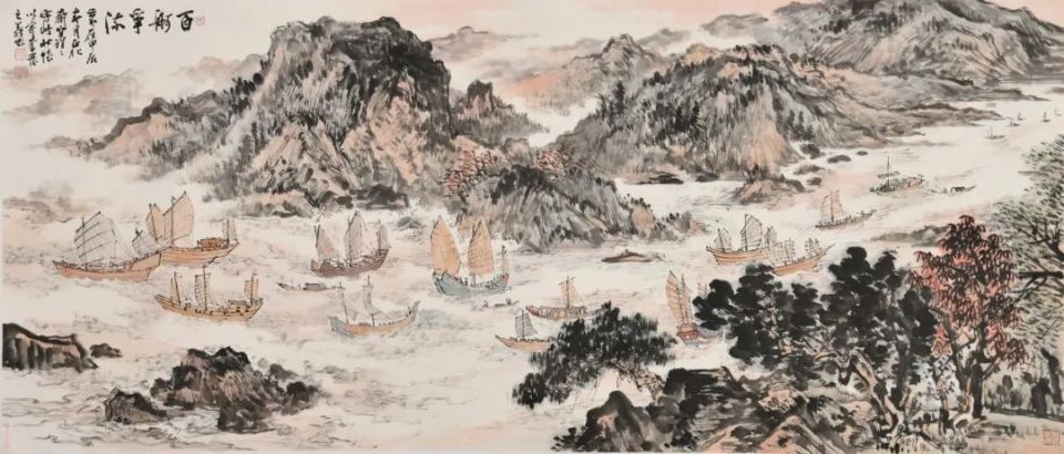 《百舸争流》78x180cm▲《千帆竞发》70x42cm▲《轻舟已过万重山》