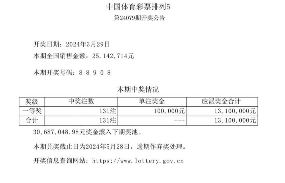 中国体育彩票3月29日开奖结果
