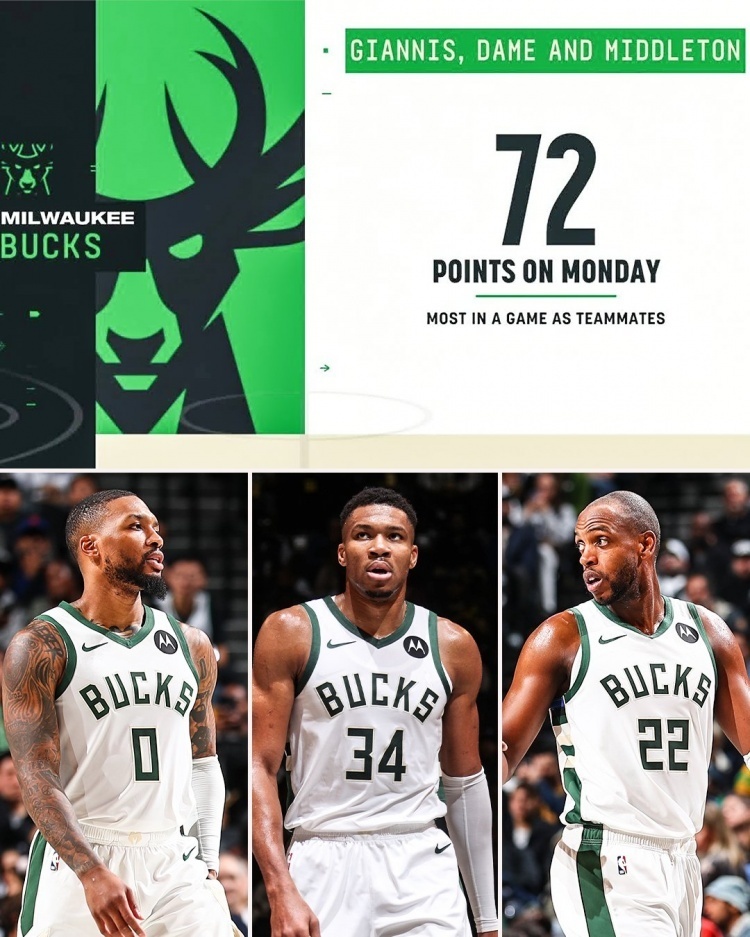 步入正轨昨日字母哥利拉德米德尔顿合砍72分