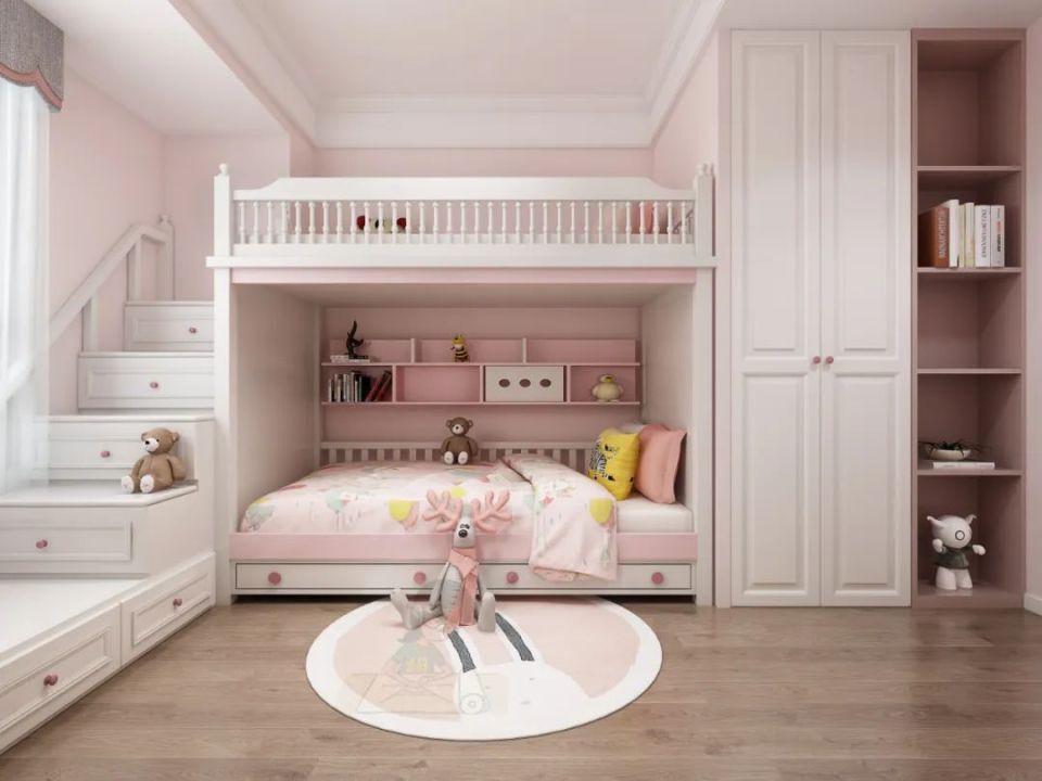 的话,可以考虑在里面布置两张床铺,然后衣柜与书桌也做双人份的设计