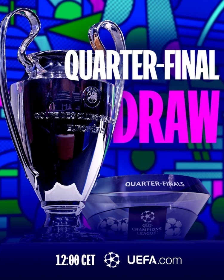 欧冠官方发布海报,预热1/4决赛抽签仪式