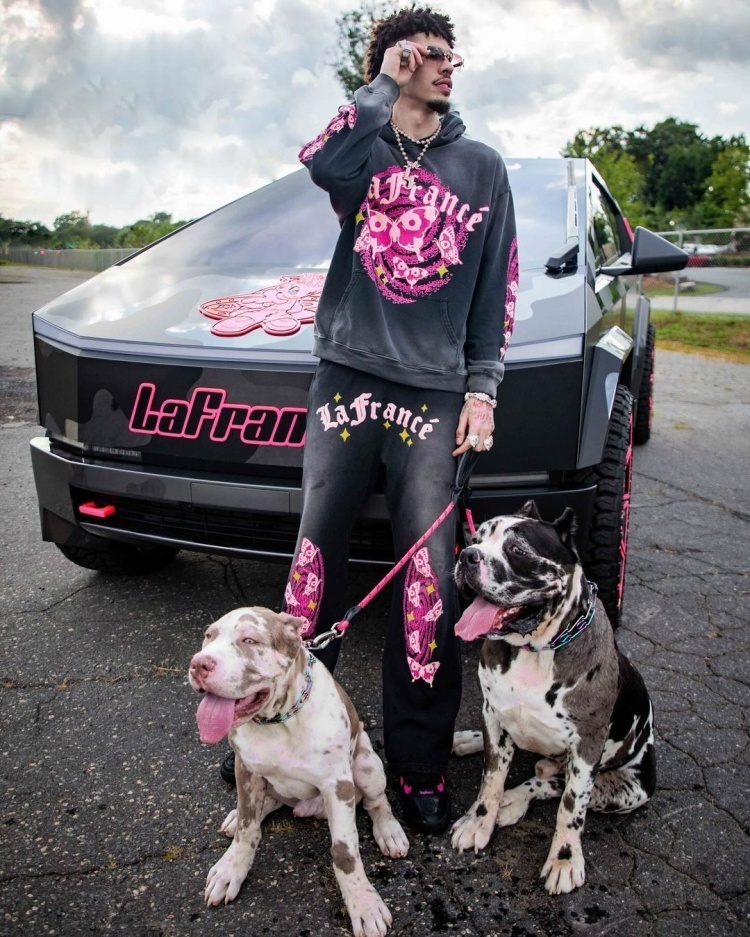 拉梅洛-鲍尔ins晒赛博皮卡 宠物狗 以及自己代言的品牌lafrance07