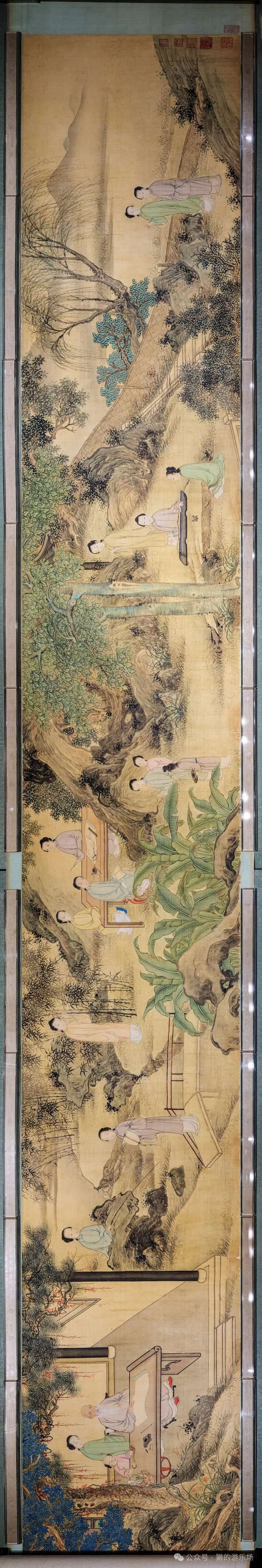 随园就是著名美食家袁枚,此幅画卷描绘了袁枚和他的女弟子在湖楼请业