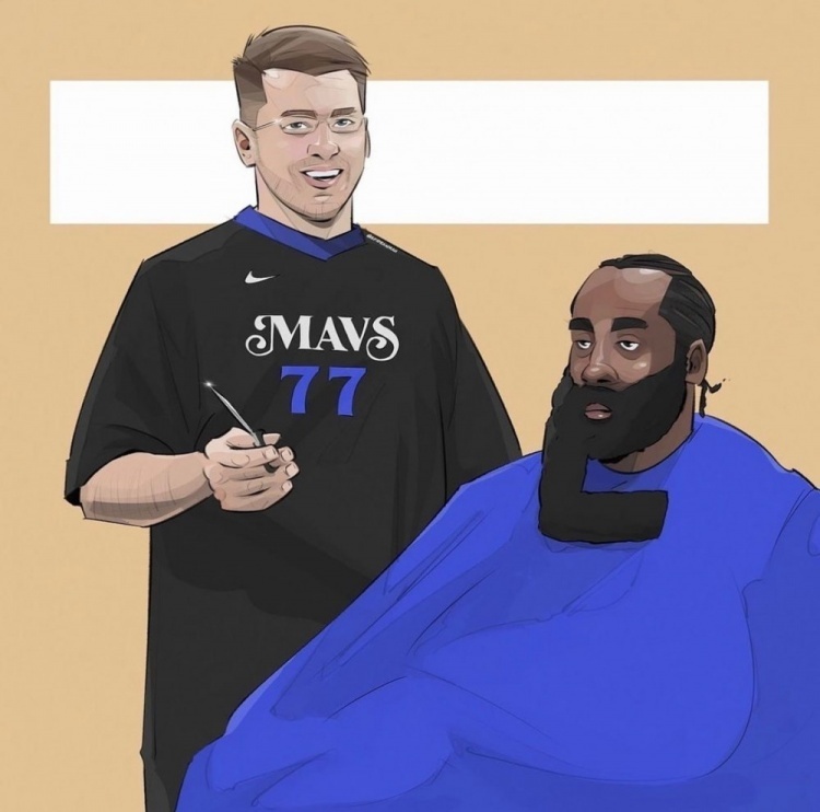 有点损美媒晒东契奇剃登哥大胡子漫画哈登首秀后快船03