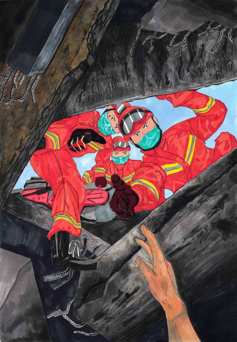致敬英雄蓝朋友手绘地震救援感人瞬间