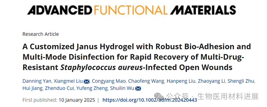 医用抗菌水凝胶怎么用《AFM》湖北大学吴水林／河工大刘想梅： 多模式消毒功能的强粘附Janus水凝胶，用于多重耐药金葡球菌感染的开放性伤口快速修复_https://www.jmylbn.com_新闻资讯_第1张