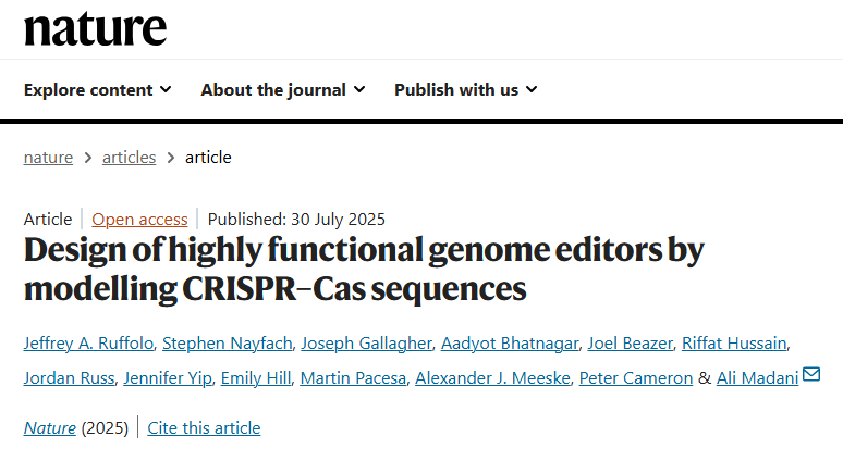 Nature ｜ 王者换代？AI设计的OpenCRISPR-1正式挑战Cas9霸主地位，开启基因编辑新范式