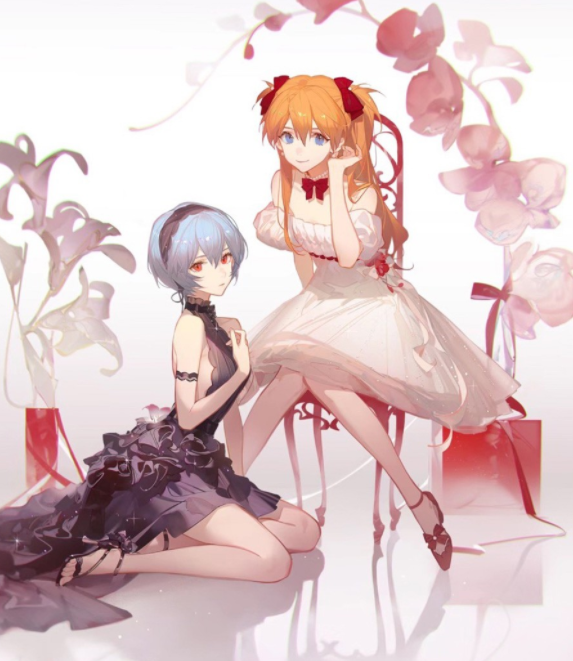 新世纪福音战士双女主新手办公开 明日香与绫波丽的黑白礼服_腾讯新闻