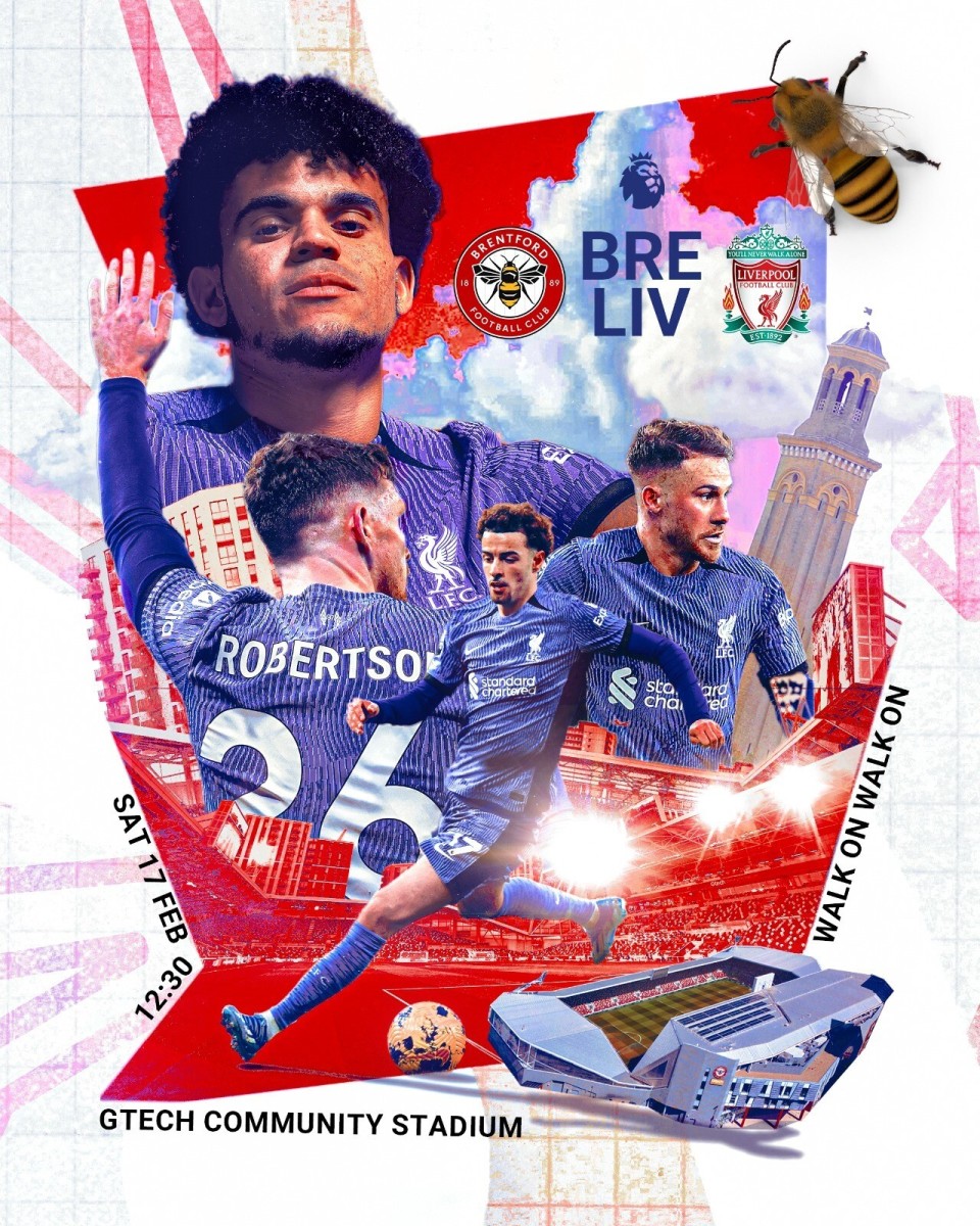 利物浦官方发布战小蜜蜂赛前海报迪亚斯小麦等人出镜