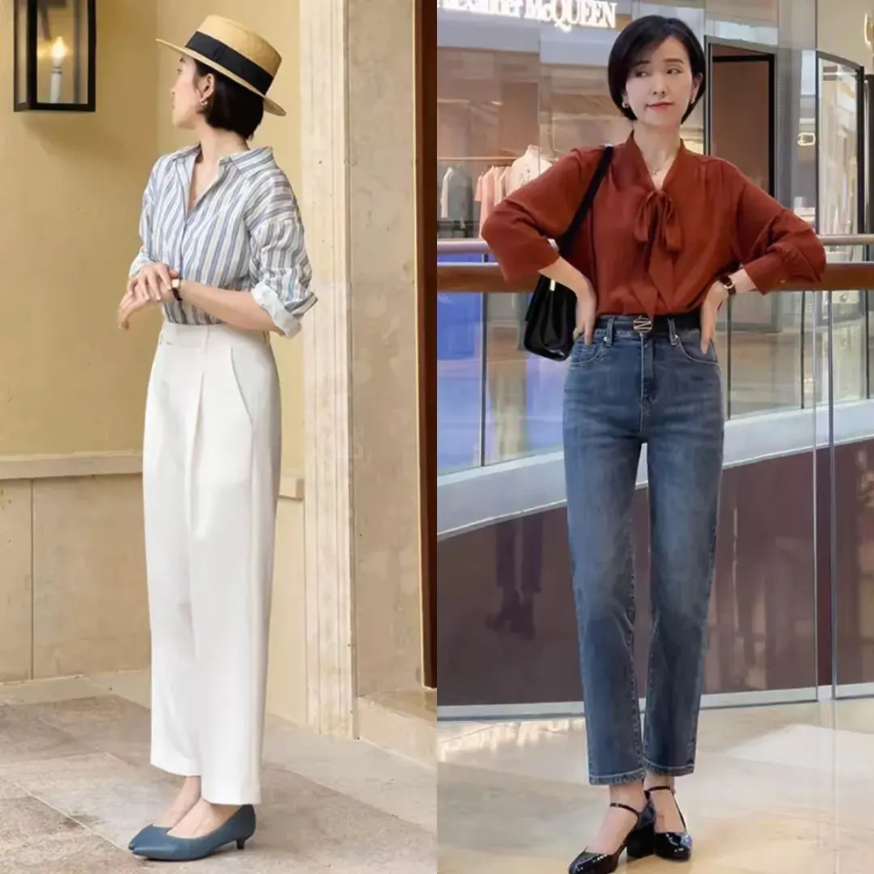 建议中年女人:秋季穿衬衫,先学会这3组搭配方法,好看又高级