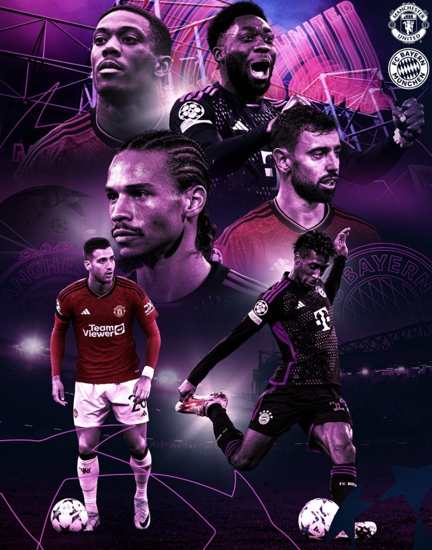 拜仁发布欧冠战曼联海报科曼萨内阿方索出镜