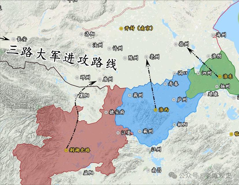 开战之后,东路宋军北渡淮河,攻占了息县和泗州,取得开门大捷.