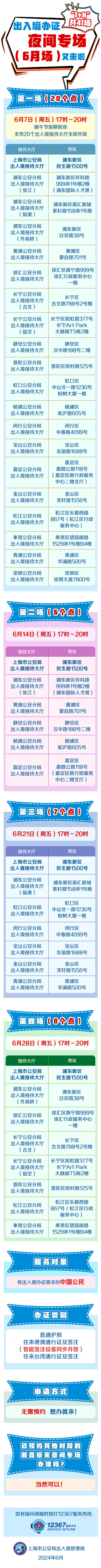 上海公安出入境本月每周五加开夜间办证专场!具体点位分布来了