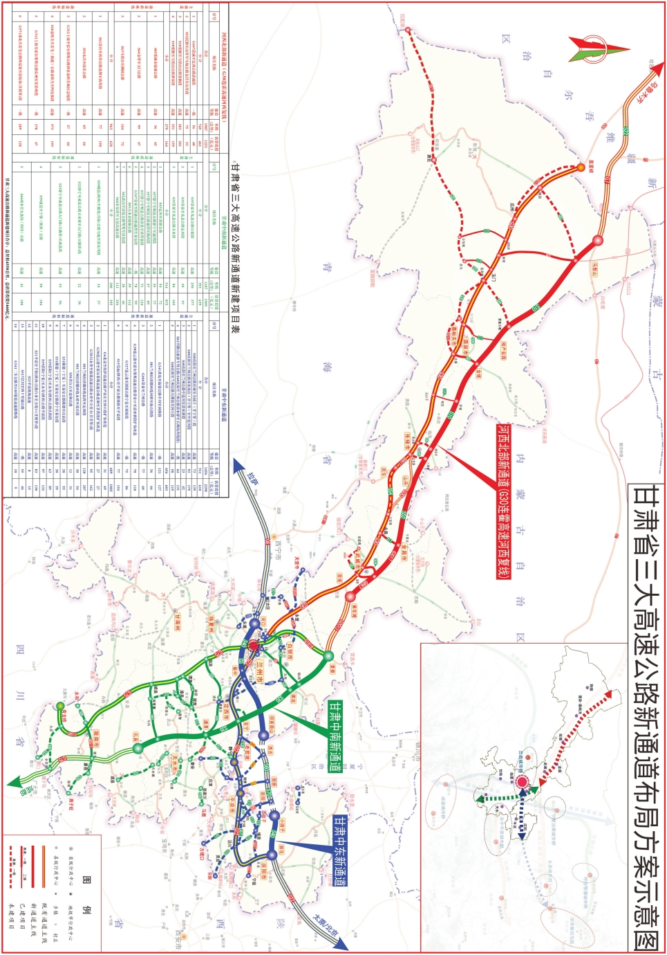 甘肃"三大高速公路新通道"实施方案公布!项目表,示意图