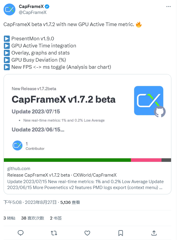CapFrameX 1.72 Beta 发布，引入英特尔 PresentMon v1.9.0_腾讯新闻