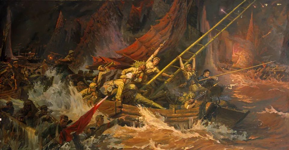 美术作品《强渡天堑》中描写渡江战役的场景从战术上分析,渡江作战是