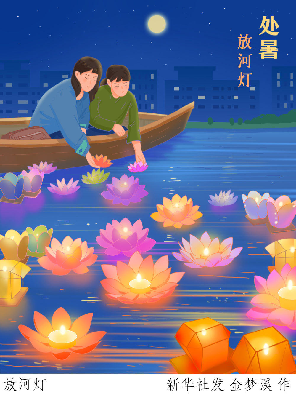 (图表·插画)〔二十四节气·处暑〕放河灯(2)_腾讯新闻