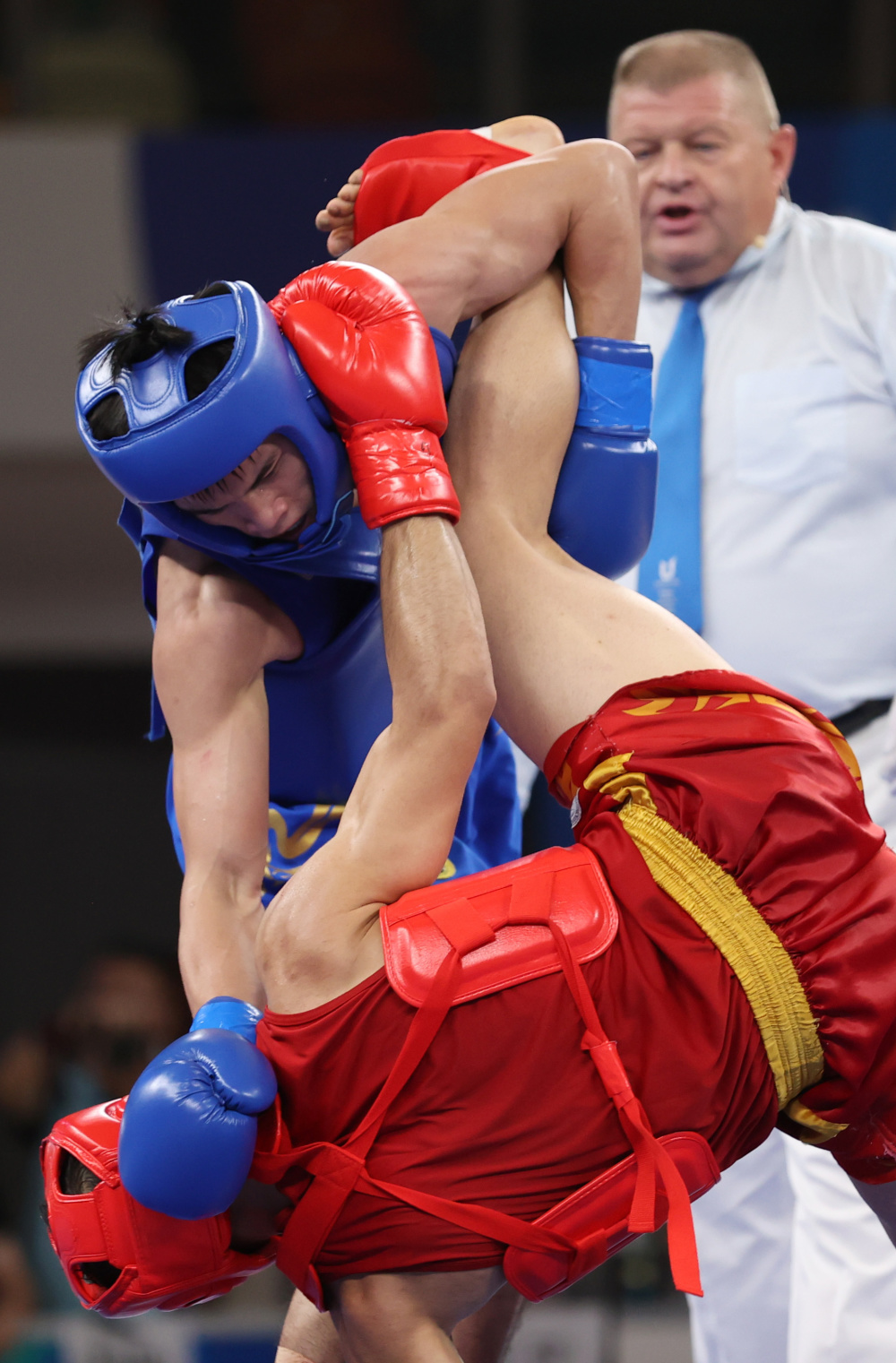 成都大运会武术散打男子70公斤级决赛中国选手何烽夺得冠军