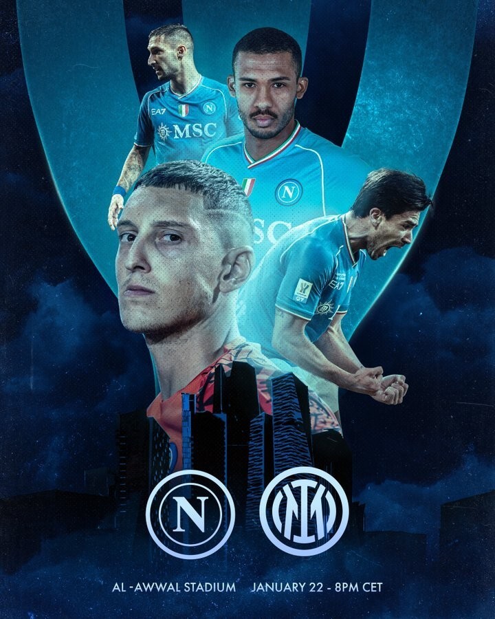 意超杯决赛即将打响那不勒斯发布对阵国米海报