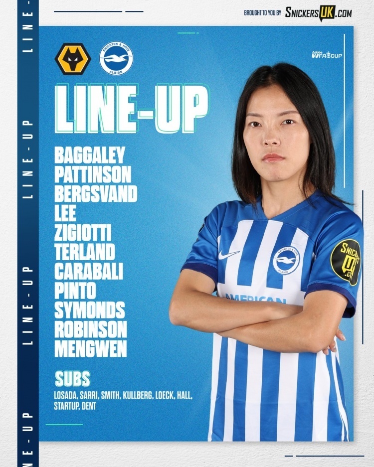 李梦雯代表布莱顿女足首发出战足总杯,并登上球队海报封面