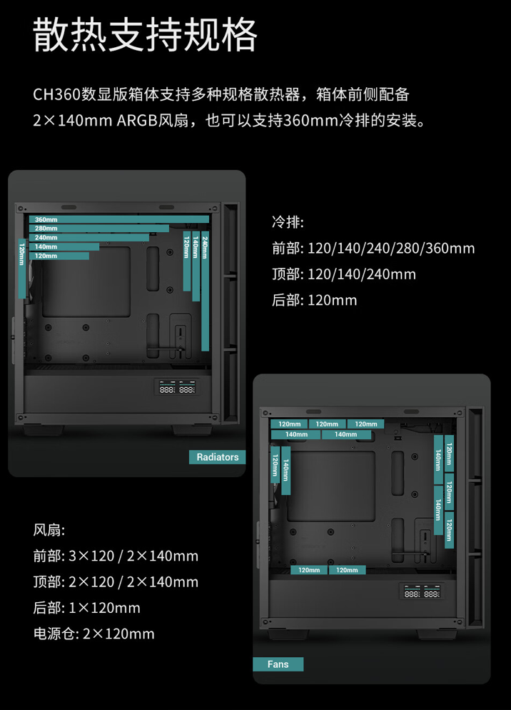 九州風神上架ch360數顯matx機箱3顆argb風扇569元起