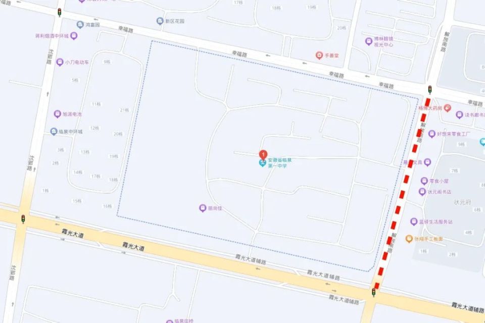 管制路段:一中东门(解放路:霞光大道至幸福路路段)临泉一中考点01交通