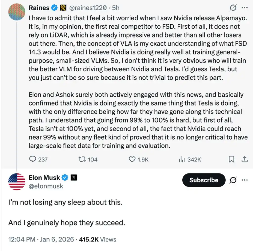 黄仁勋评特斯拉FSD“无可指摘”，马斯克回应网友称“不会失眠”-腾讯新闻