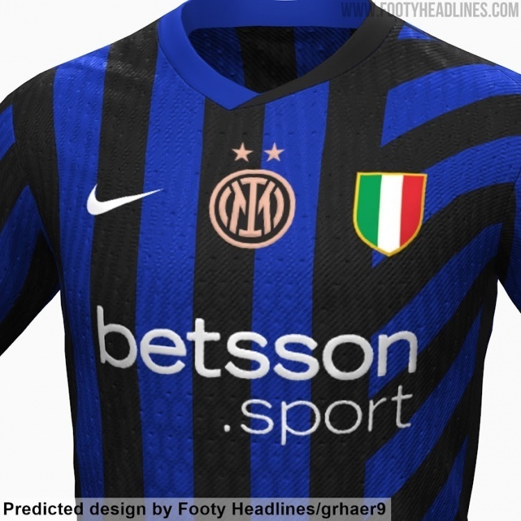 国米新赛季主场球衣谍照:经典蓝黑条纹,金色队徽居中 第二颗星