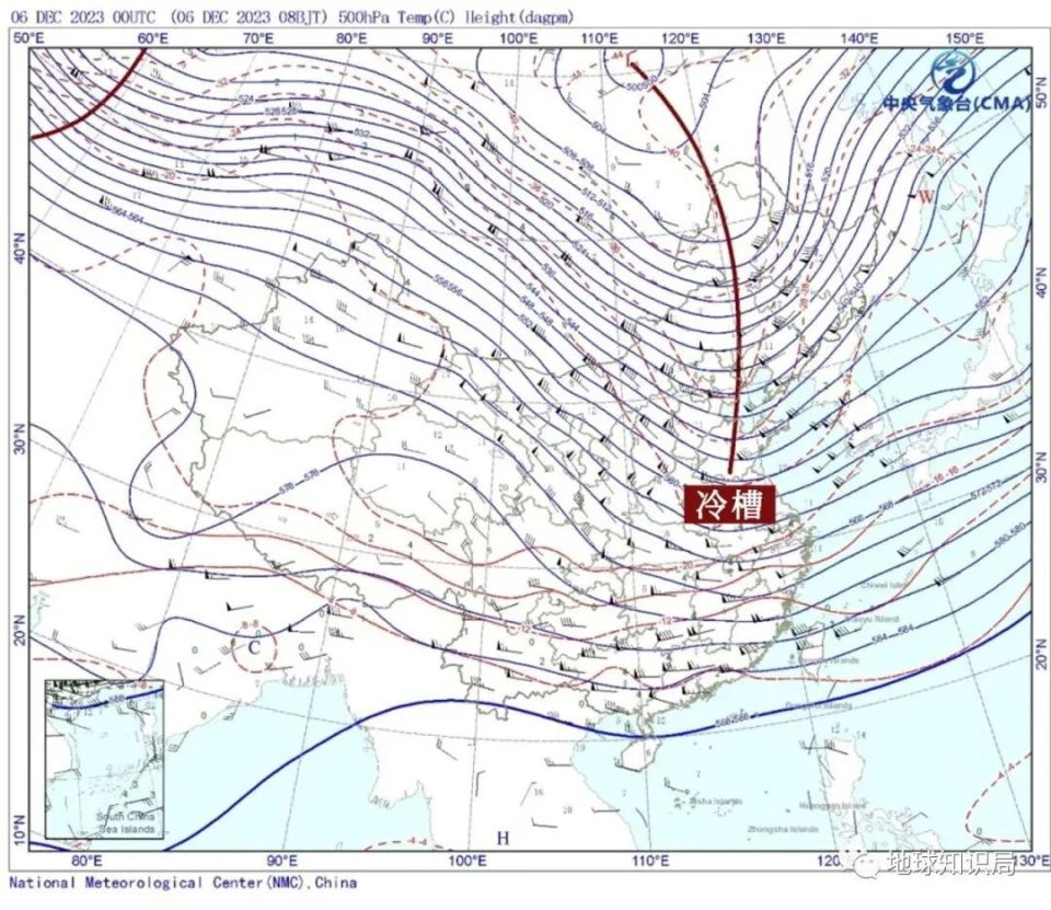 冷空氣卷雜著塵土徑直南下(12 月 6 日 8 時天氣形勢 圖:中央氣象臺)