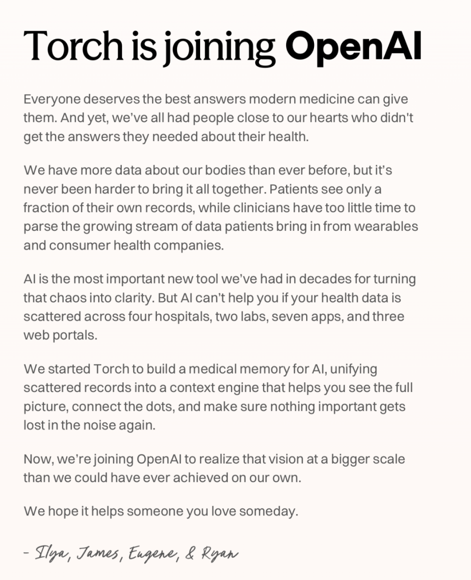 AI医疗“造富神话”！OpenAI 1亿美元买了家只有4人的公司-腾讯新闻