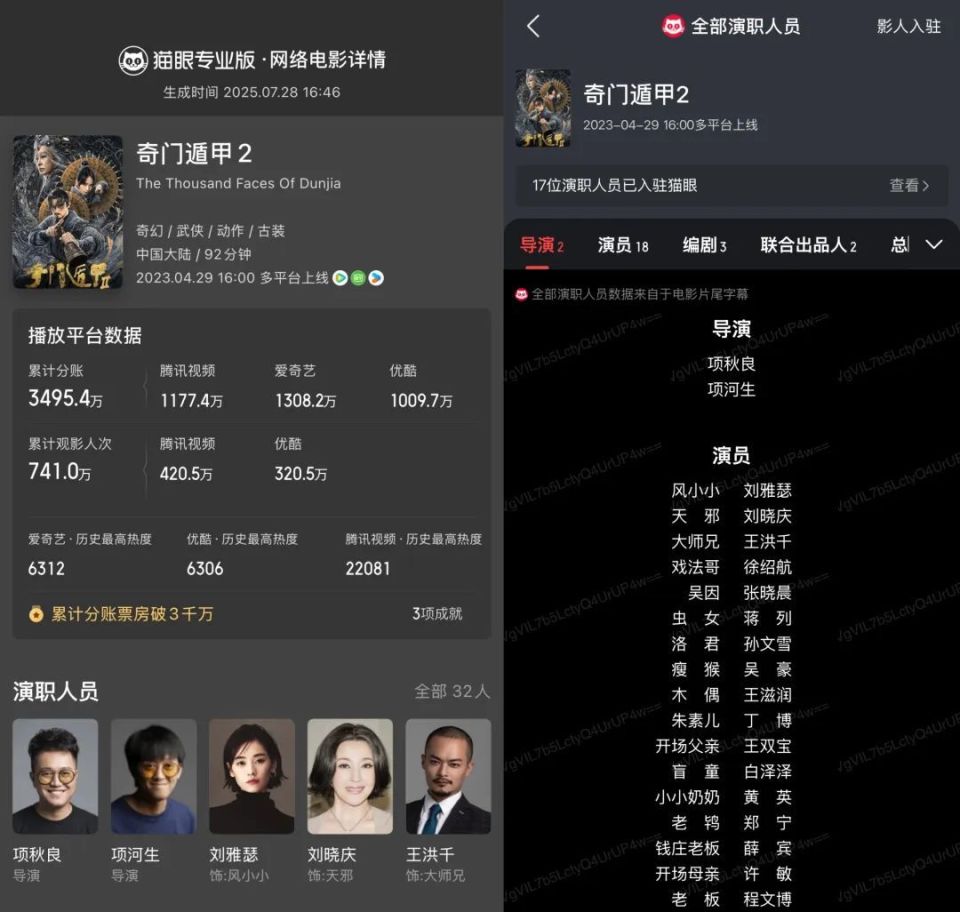《第二十条》等七部电影演职人员字幕名单发布