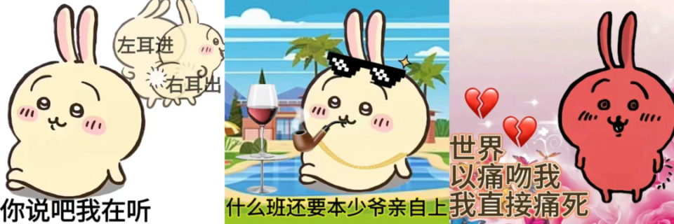 吕冰对chiikawa的喜欢源于广为流传的表情包,萌萌的小脸配上贱兮兮的