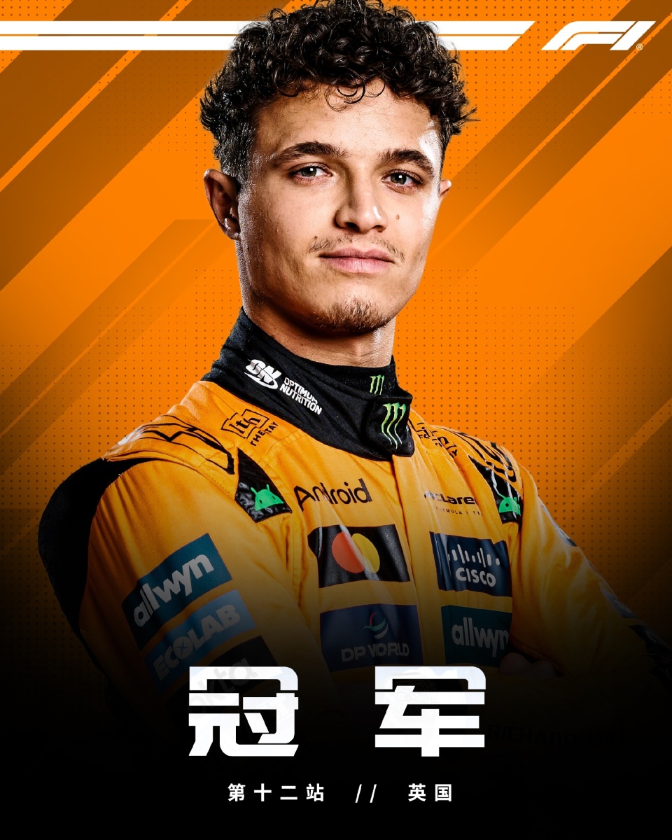 F1英国站正赛：诺里斯夺冠，霍肯伯格首登领奖台，汉密尔顿第四