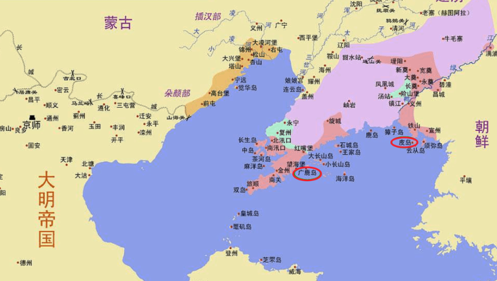 明末辽东形势图1634年正月,广鹿岛守将尚可喜,为皮岛