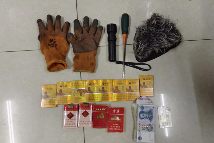 "该名男子头发花白,形似老人,但身手矫健,用手电探照车内物品,砸车