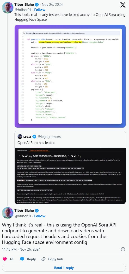 OpenAI 的 Sora 视频生成器疑似泄露 · 原文图片 1