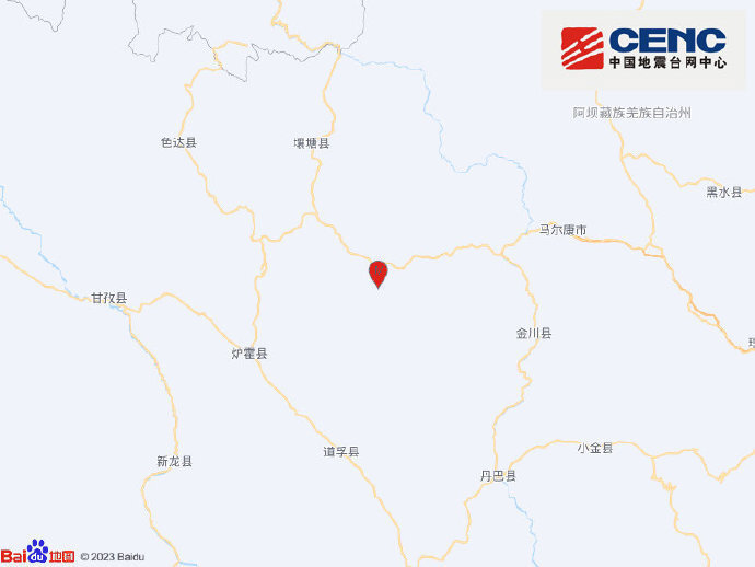 四川阿坝州壤塘县发生41级地震震源深度15千米