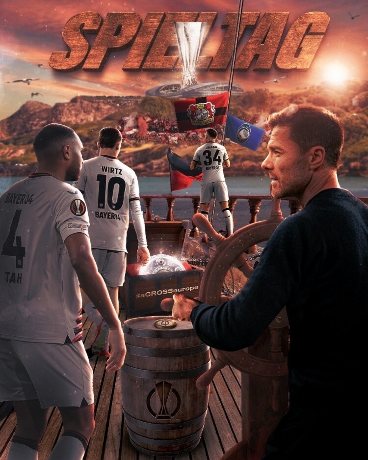 药厂发布欧联杯决赛海报:阿隆索掌舵,扎卡,维尔茨,塔出镜