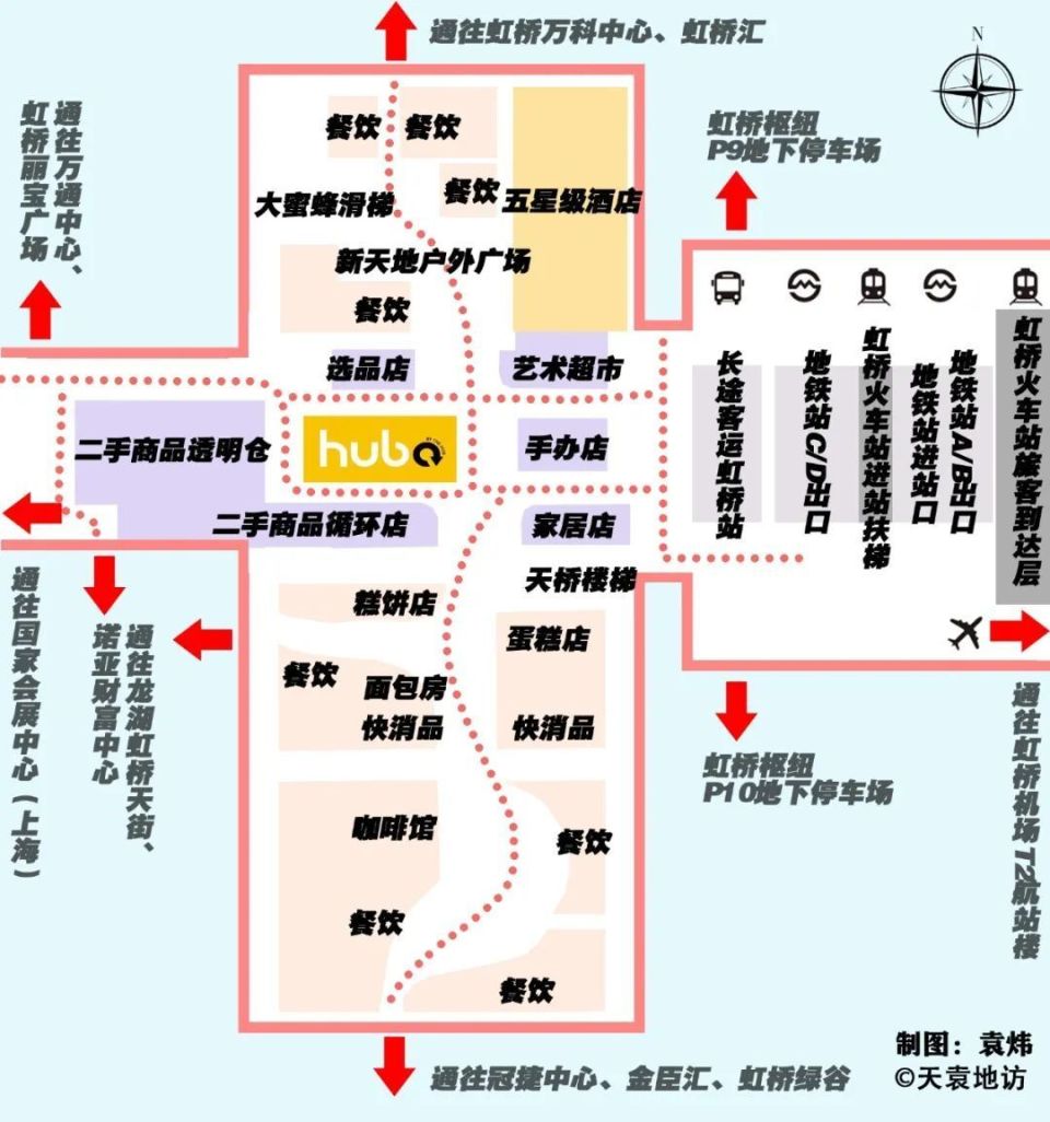 虹桥火车站,向东步行15分钟可以抵达虹桥机场t2航站楼;向西向西步行15