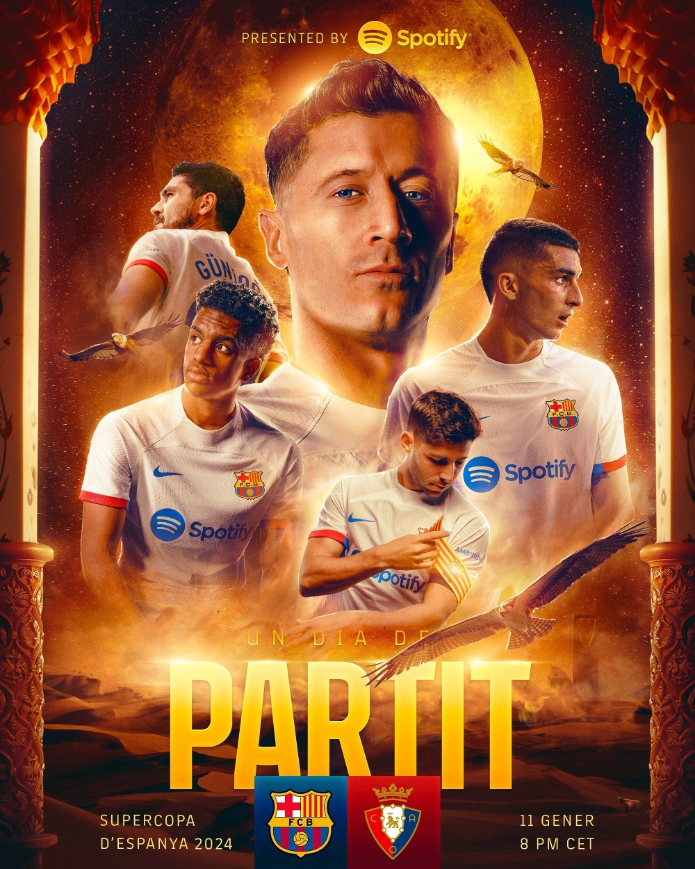 卫冕冠军出击,巴萨发布西超杯半决赛海报:莱万领衔出镜