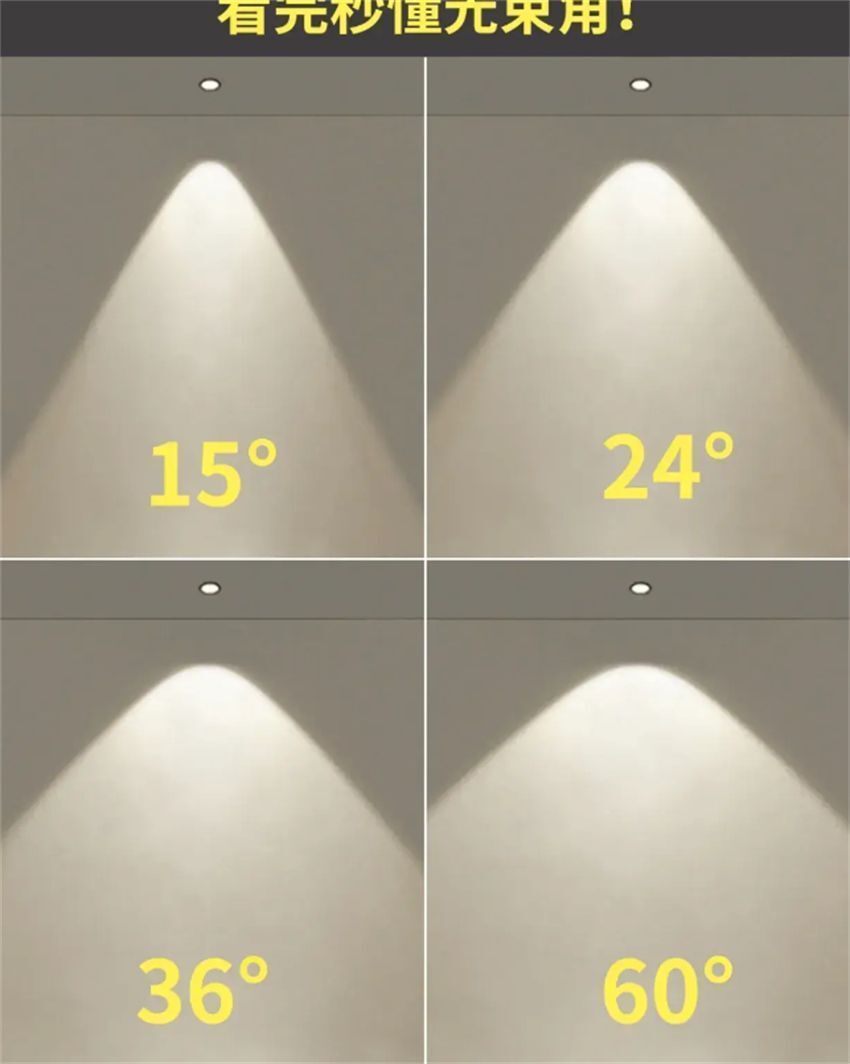 像15度,24度这种光束角侧重点在集中照明,光感尖锐,氛围感差一些.