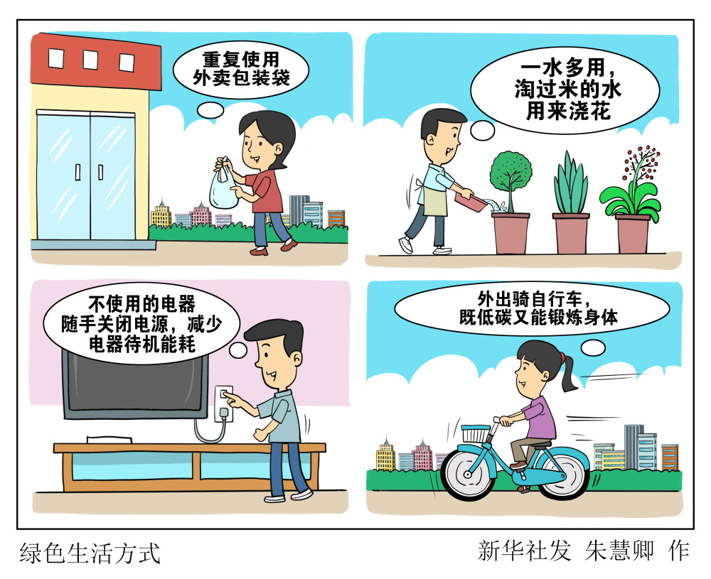 (图表·漫画)[全国节能宣传周]绿色生活方式